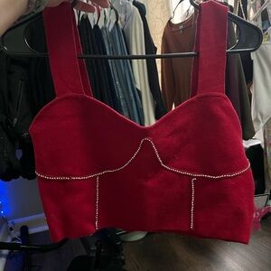 Chic Red Crop Top with Rhinestone Accents